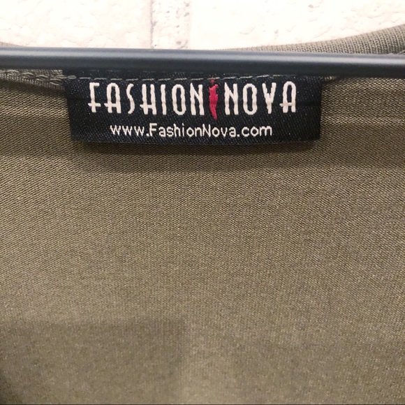 NWOT- FASHION NOVA V Neck Olive Green Roosh Dress - Picture 5 of 6